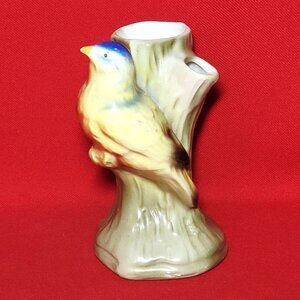 Vintage Ceramic Bud Vase Bird Perched on Tree Branch Marked Slovakia 50